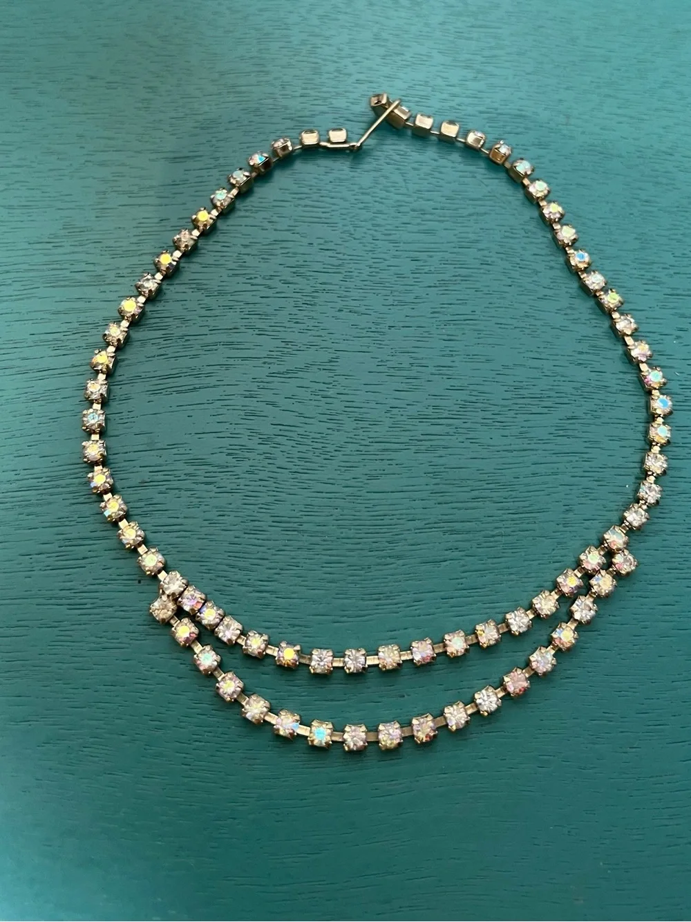 Vintage Gold-Tone Crystal Tennis Necklace - Aurora Borealis Sparkle